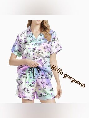Hello Gorgeous Pastel Tie-Dye Satin Short Pajama Set/lounge wear, NEW